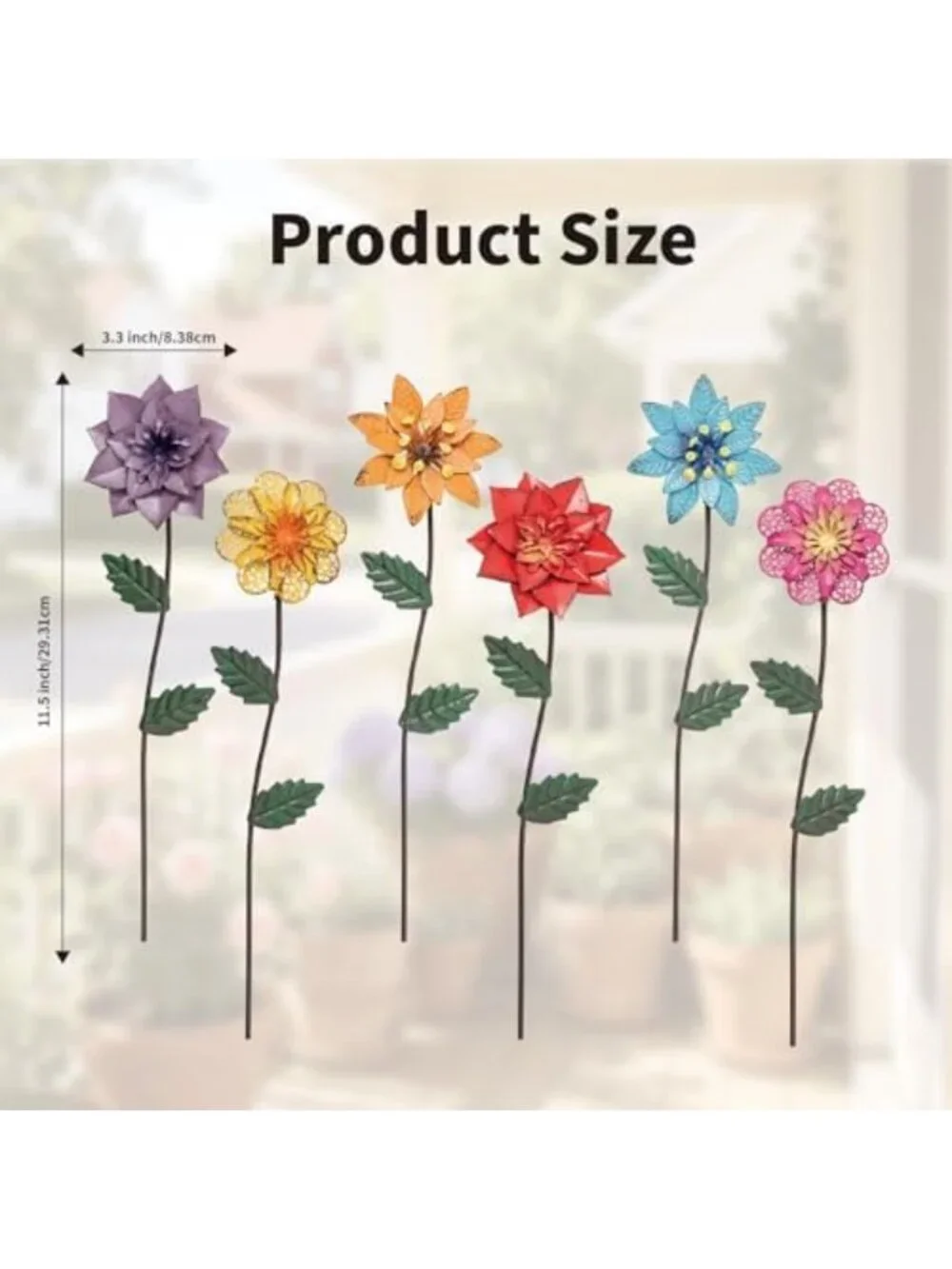 Colorful Metal Flower Garden Stakes - 6 Pack Outdoor Decor for Yard & Pathway